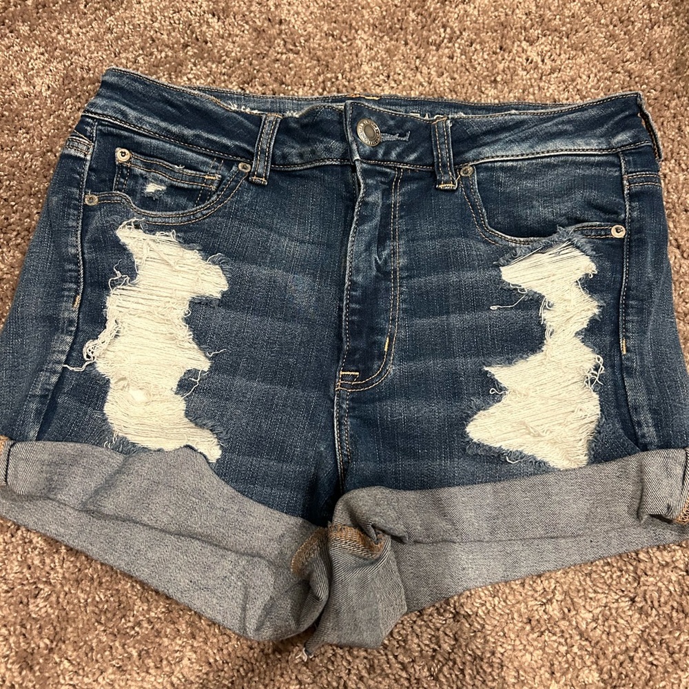 American Eagle Outfitters Blue Distressed Jean Shorts
